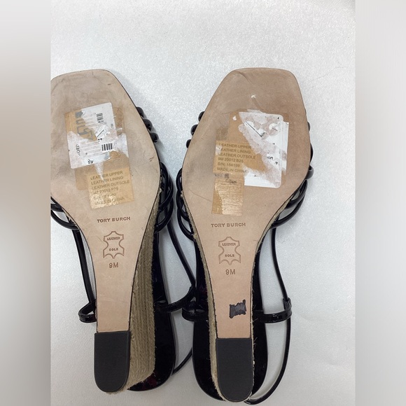 Tory Burch Black Multi Strap 75MM Wedge Sandals Size 9 - Picture 6 of 15